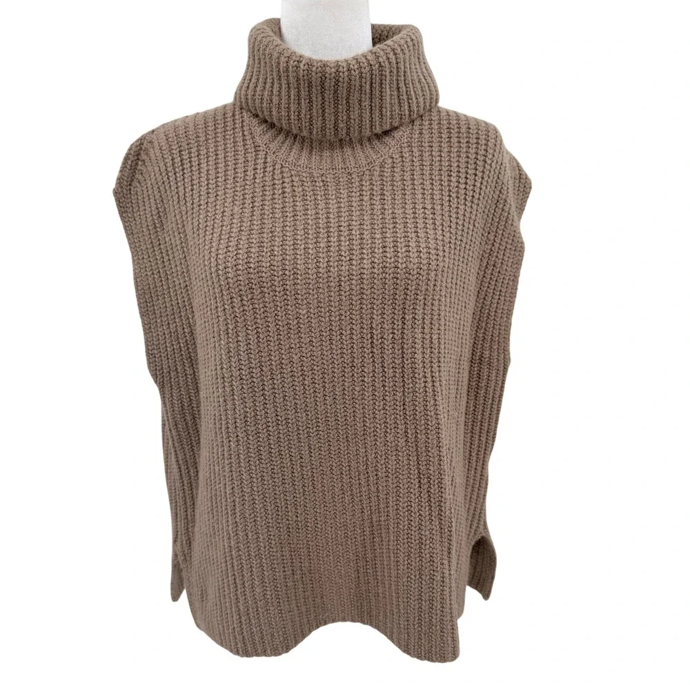 Splendid‎ x Cella Jane Blog Taupe Ribbed Knit Turtleneck Sleeveless Sweater Vest